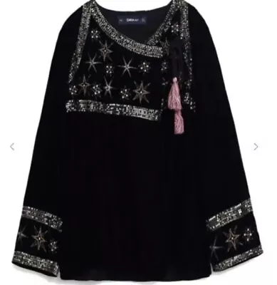 Buy Zara Velvet  Sequin  Floral Cardigan Kimono Jacket Size Small, Festivals • 39.99£