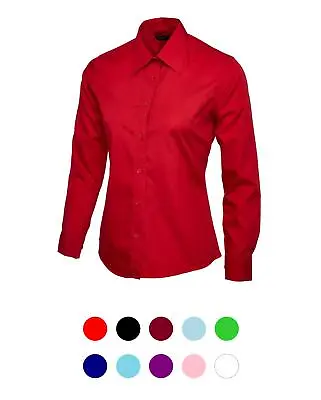 Buy Uneek - Womens/Ladies Poplin Full Sleeve Shirt - 65% Polyester 35% Cotton • 16.99£