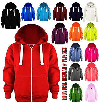 Buy Kids Plain Hoodie Boys Girls Zip Hoodie Sweatshirt Fleece Jumper Unisex Top 2-13 • 9.50£