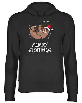 Buy Merry Slothmas Hoodie Mens Womens Funny Hanging Lazy Christmas Lights Top Gift • 17.99£