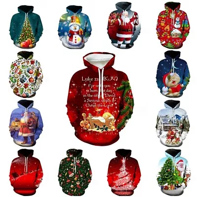 Buy 3D Men Women Christmas Xmas Hoodie Pullover Sweatshirt Jumper Costume Coat Gifts • 14.39£