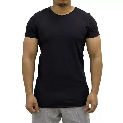 Buy Mens Muscle Fit T Shirts Crew Neck Curve Hem Gym Tee Summer Longline T Shirt New • 5.99£