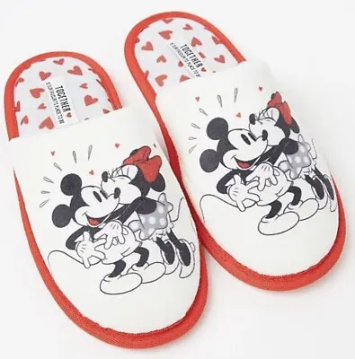 Buy Official Disney Mickey & Minnie Mouse White Slippers UK Sizes 3 - 8 Love Hearts • 15.99£