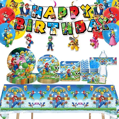 Buy Blau Mario Super Mario Kinder Geburtstag Party Geschirr Dekoration Set Banner • 10.48£