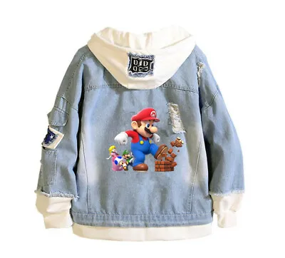 Buy Men's Super Mario Denim Jacket Hoodie Casual Bomber Coat Sweatshirts • 45.29£