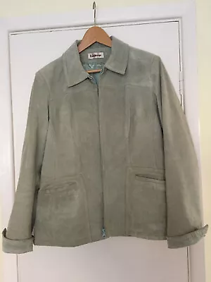 Buy Real Suede/leather Ladies Jacket, Mint Green Zipped Front, Pockets Good Cond • 9.99£