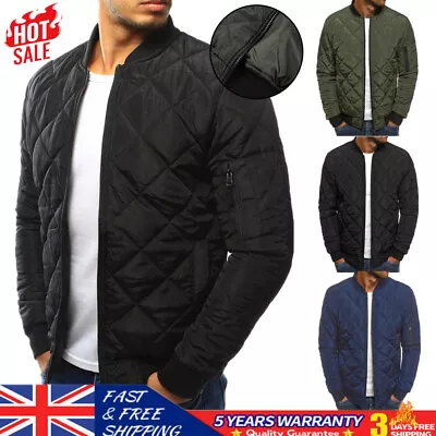 Buy Mens' Quilted Padded Puffer Jacket Casual Winter Warm Coat Bomber Zip Up Outwear • 9.59£