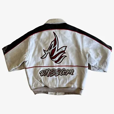 Buy Vintage 90s AL Wissam White Leather Varsity Jacket Back Spell Out AVIREX Y2K Rap • 161.50£