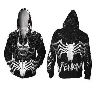 Buy Venom Spider-Man Print Hoodie Unisex Zipper Coat Hooded Jacket Sweatshirt UK • 32.22£