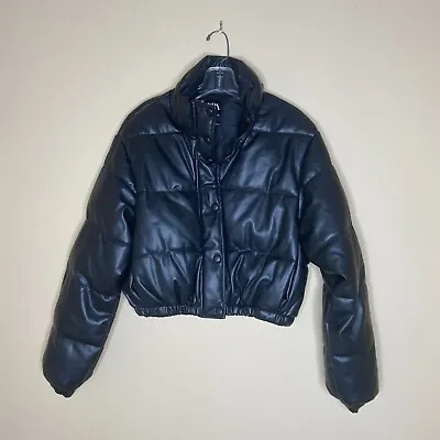 Buy Zara Jacket Size XS Black Faux Leather Puffer Long Sleeve • 70.87£