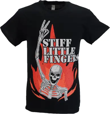 Buy Mens Black Official Stiff Little Fingers Skeleton Flame T Shirt • 17.99£