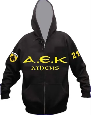 Buy AEK Athens FC Football Sweatjacket Hoodie Jacket - Hellas Hoodie (black) • 28.47£