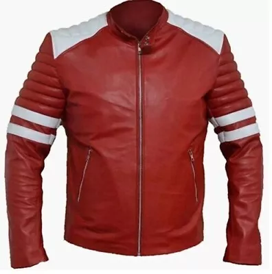 Buy Fight Tyler Club Durden Brad Pitt Leather Jacket Mens Red Vintage Casual Jacket • 24.17£