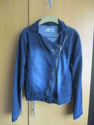 Buy BOOHOO Women's Biker Denim Jacket Dark Blue Size UK 10 Casual Faded Modern • 4.50£