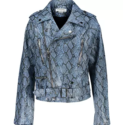 Buy Noize Blue Reptile Effect Faux Leather Biker Jacket Size Medium Alternative BNWT • 14.99£