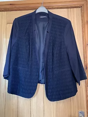 Buy Ladies Size 20 Jacket Linen Look Edge To Edge Navy Blue Summer Smart Embroidered • 8£