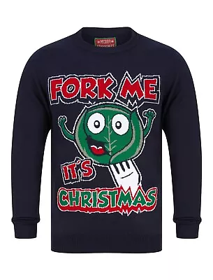 Buy Christmas Jumpers Novelty Funny Naughty Knit Fork Me Its Xmas Dark Blue • 9.99£