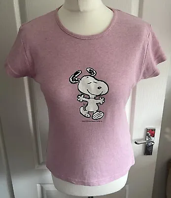 Buy Official Peanuts Pink Short Sleeved Graphic T-Shirt Fits UK 10-12 • 5£