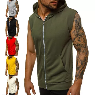 Buy Mens Hooded Tank Top Bodybuilding Muscle Sleeveless Sweatshirt Casual Vest UK • 10.25£