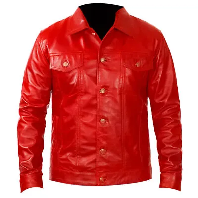 Buy Mens TRUCKER Real Leather Western Jacket Classic Denim Cowboy Style Shirt Jacket • 90.99£