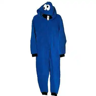 Buy Cookie Monster Sesame Street Hooded One Piece Blue Costume Pajamas Adult XS/S • 22.75£