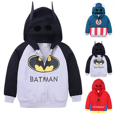 Buy Batman Hooded Coat Kids Boys Zip Up Hoodie Jacket Sweatshirt Cartoon Outwear • 16.41£
