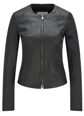 Buy Ladies Real Leather Jacket Slim Fit Collarless Short Coat Black Jacket • 49.99£