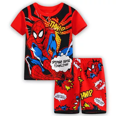 Buy Boys Kids Spiderman Print Short Sleeve Outfit Summer Casual T-Shirt + Shorts Set • 10.66£