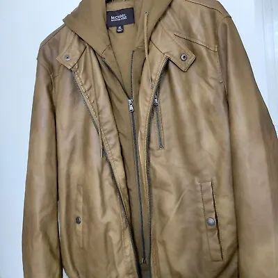 Buy Michael Kors Mens Hooded Faux Leather Layered Brown Jacket.  Size XL • 40£