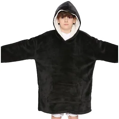 Buy Kids Girls Boys Oversized Hoodie Black Snuggle Blanket Super Soft Warm Fleece • 10.99£