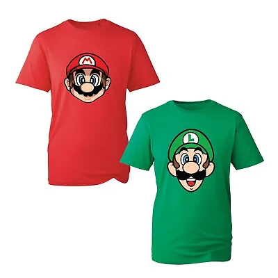 Buy Super Mario Luigi Face T-Shirt, Gamer Video Cartoon Birthday Kids Adults Tee Top • 9.99£