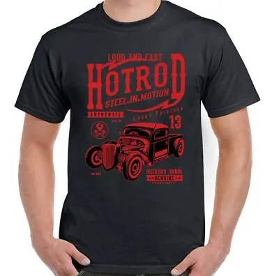 Buy Hot Rod T-Shirt Steel In Motion Mens Lucky 13 Classic American Car Enthusiast  • 8.99£