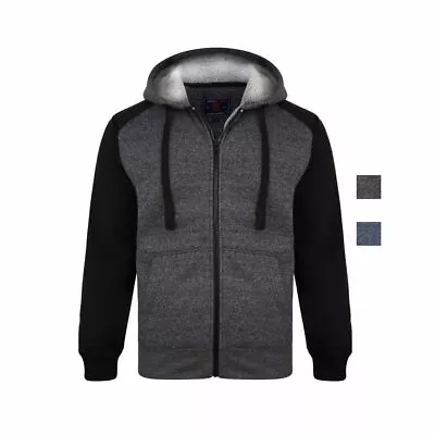 Buy KAM Jeanswear Hooded Men’s Sherpa Fleece Raglan Sleeved Full-Zip Jacket 2XL-8XL • 40.35£