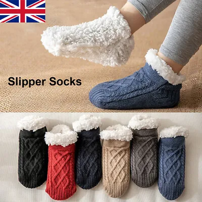 Buy Women Mens Slipper Winter Cosy Socks Fluffy Non Slip Warm Fleece Lined Bed Floor • 4.99£