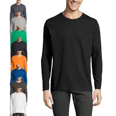 Buy Mens Plain T Shirts SOL'S Crew Neck Summer Top NEW Casual Long Sleeve Cotton Tee • 6.99£