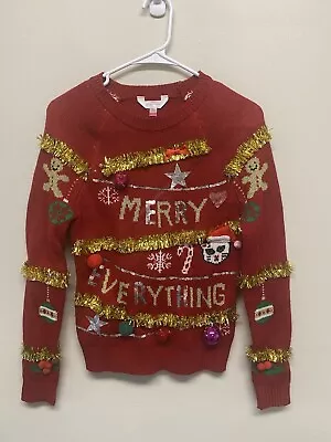 Buy Womens No Boundaries “Merry Everything” Ugly Christmas Sweater Small (3-5) Red • 14.20£