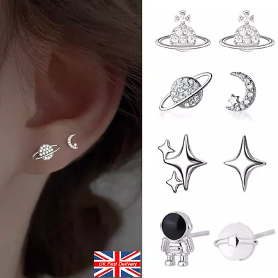 Buy 925 Sterling Silver Star Moon Flower Small Stud Earrings Women Jewelry Cute Gift • 3.79£