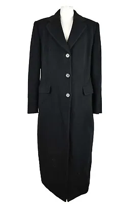Buy BURBERRY Black Overcoat Jacket Womens Button Up Wool Angora Polyamide • 65.60£