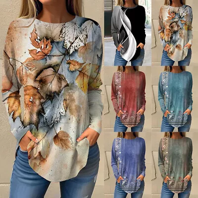 Buy Womens Long Sleeve Floral T Shirt Ladies Casual Baggy Crew Neck Tops Blouse Tee • 7.69£