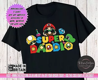 Buy Personalised Super Mario Daddio Gaming Fathers Day Mens T-Shirts Tee Top • 11.75£