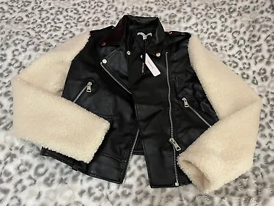 Buy NWT Love Tree Women's Black Faux Leather/Fur Jacket SLIM FIT Sz L • 30.66£