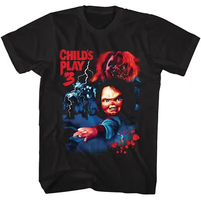 Buy Child's Play 3 Lightning Bolts Blood Splatter Creepy Chucky Doll Men's T Shirt • 40.62£