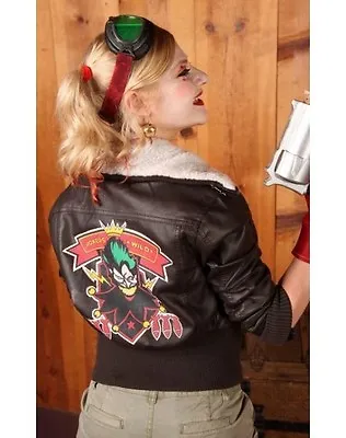 Buy Women's Comic Wild Joker Leather Bombshell Harley Quinn Brown Jacket  • 69.99£