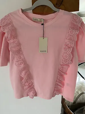 Buy Ladies Oasis Pink Frill T-shirt Size L • 8.99£