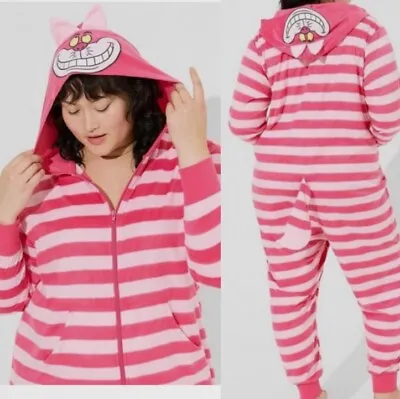 Buy Torrid 1X 2X Disney Cheshire Cat Plus Fleece Striped One Piece Footless Pajamas • 93.89£