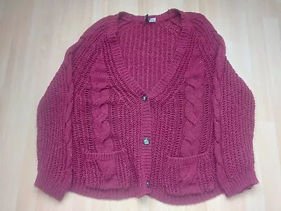 Buy Size L 10 12 14 44 H&M Chunky Knitted Cardigan Summer Holiday Festival Maroon  • 4.99£