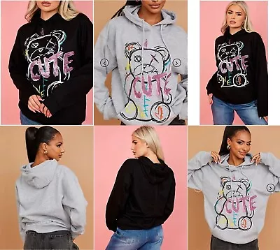 Buy Women's Ladies Oversized Fleece Lined Cute Teddy Graphic Print Hoodie Pullover • 20.99£