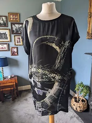 Buy Just Cavalli Size Large Satin Snake Print Capped Sleeve Long Tshirt • 30£