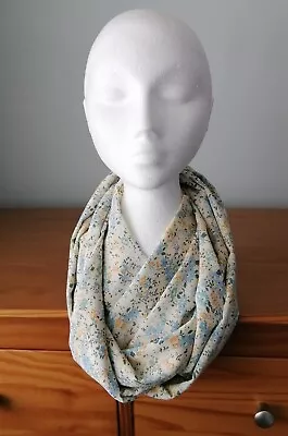 Buy Ladies Double Loop Infinity Scarf Cream, Blue, Apricot, And Green Floral Print   • 6.99£