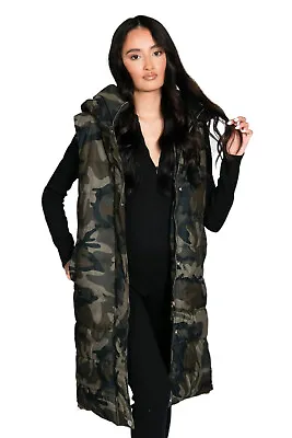 Buy Ladies Women's Hooded Puffer Gilet Jacket Long A-Line Padded Coat Body Warmer • 25.99£